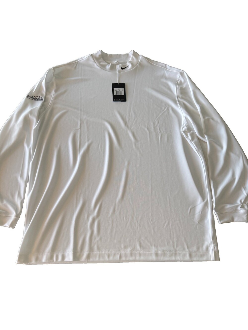 Nike Golf Dri-FIT Mock Neck Long Sleeve White Shirt Men’s XXL NWT Sponsor Mark